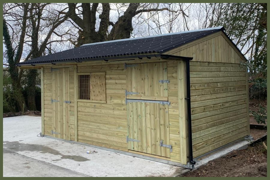 Untitled design – 2026-01-03T094429.117 36x12ft stables & gated loose box, treated cladding, black onduline roof. 2 stable doors and a metal gate